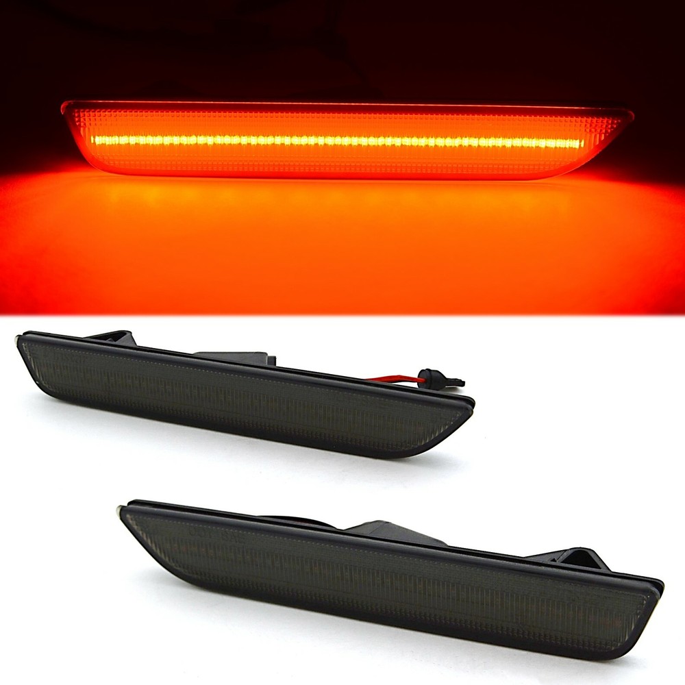 Front+Rear White/Red LED Side Marker Light Smoke Lens For 2010-2014 Ford Mustang