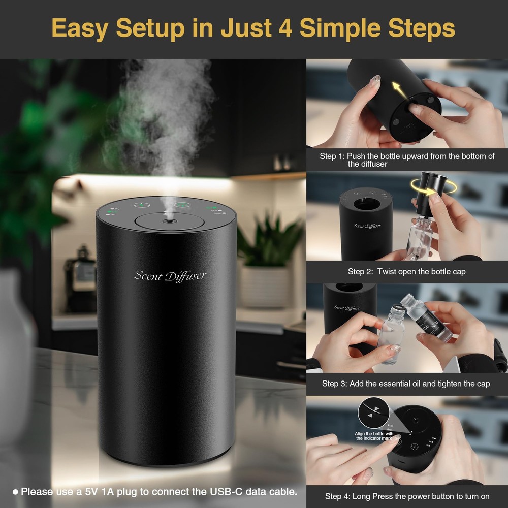 Waterless Essential Oil Diffuser Starter Kit - No Water Needed, Battery Opera...