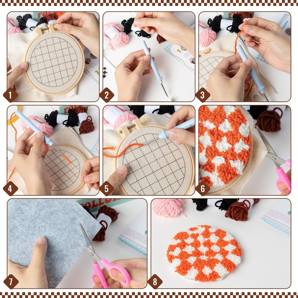 WATINC Checkerboard Punch Needle Coaster Kit - 22Pcs One Size, Multocolor
