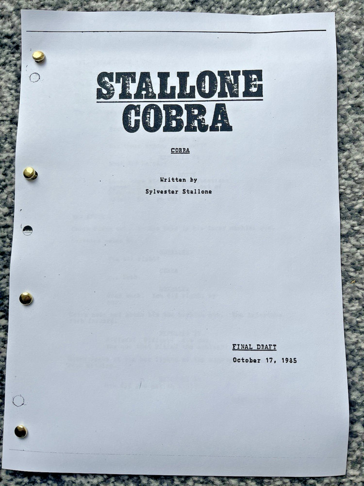 Cobra Film Screenplay / Script. Sylvester Stallone. Brigitte Nielsen.