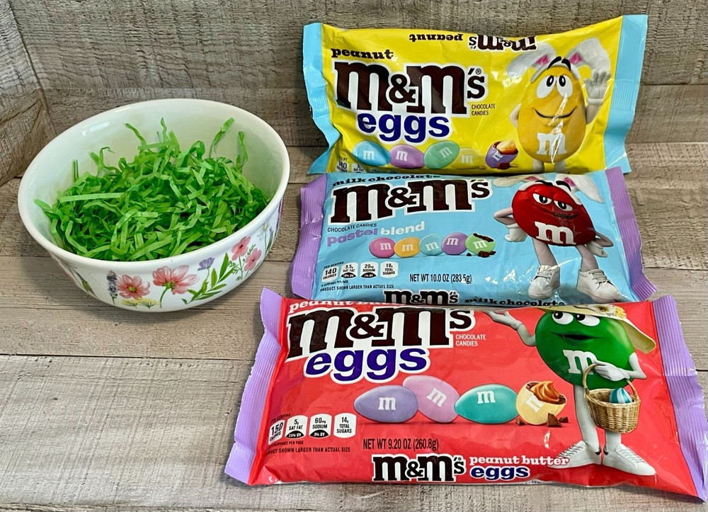 Easter M&M's Peanut Butter, Peanut & Plain with an Easter Candy Dish