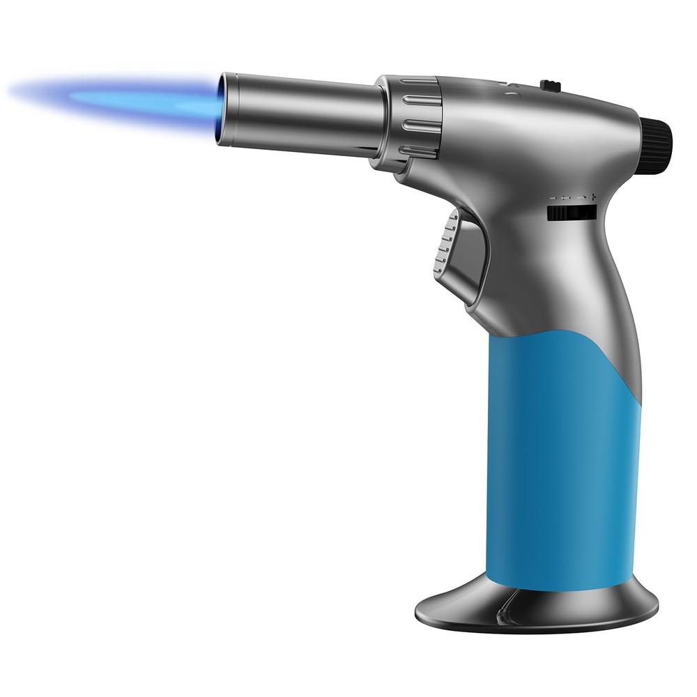 Lamsen Dual Flame Butane Torch Lighter, Refillable Mini Grey & Blue