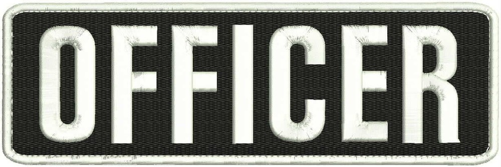 Officer embroidery patch 3x10 hook on back white on black