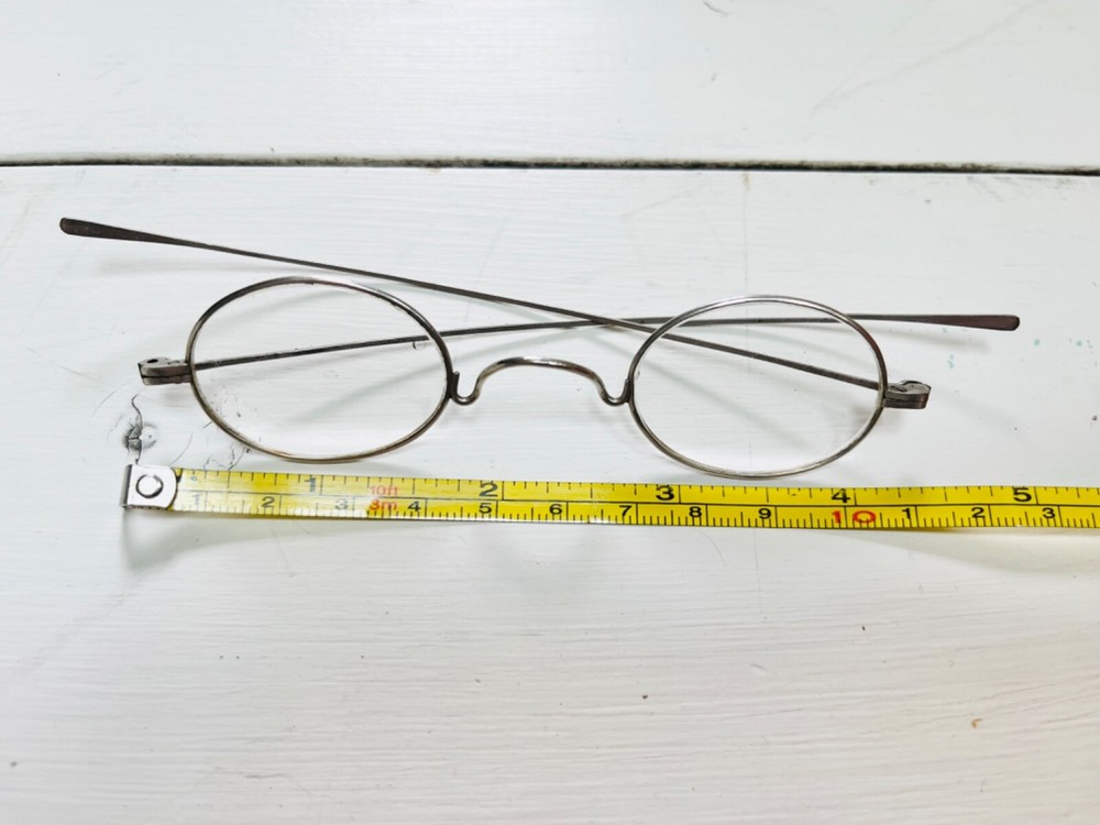 Antique Silvertone Round Wire Eyeglasses Frames Metal Spectacles Light Weight