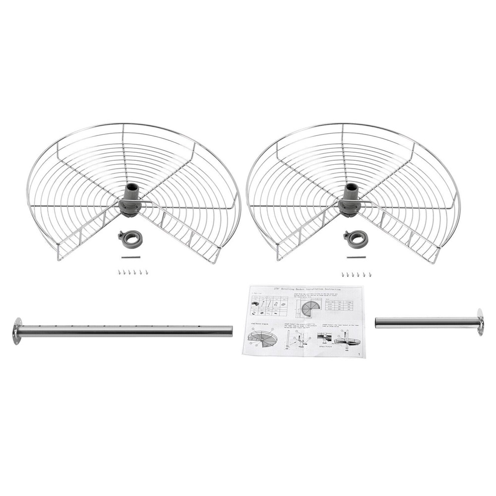 24" Kidney Chrome 2-Shelf Lazy Susan Kitchen Base Cabinet Corner Organizer Rack