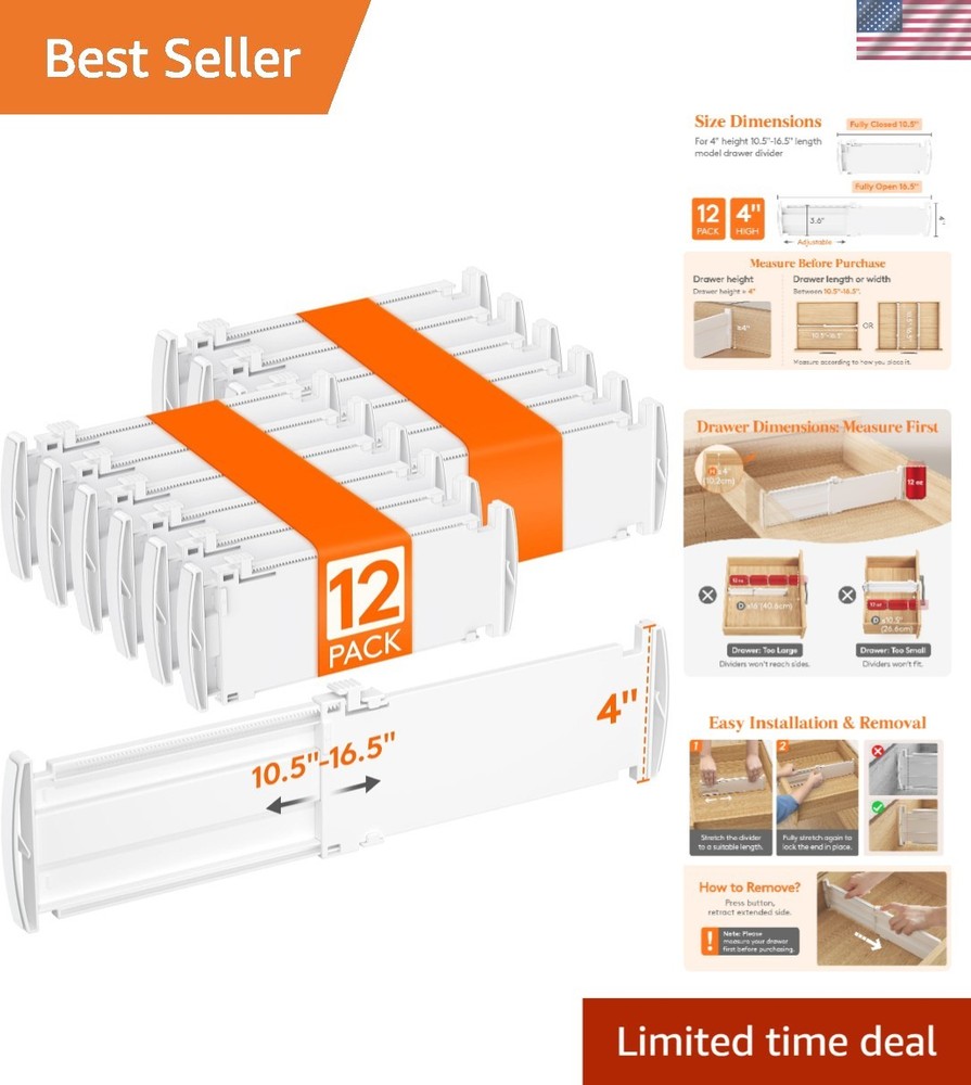 12-Pack Drawer Separators | Adjustable and Non-Slip for Secure Storage