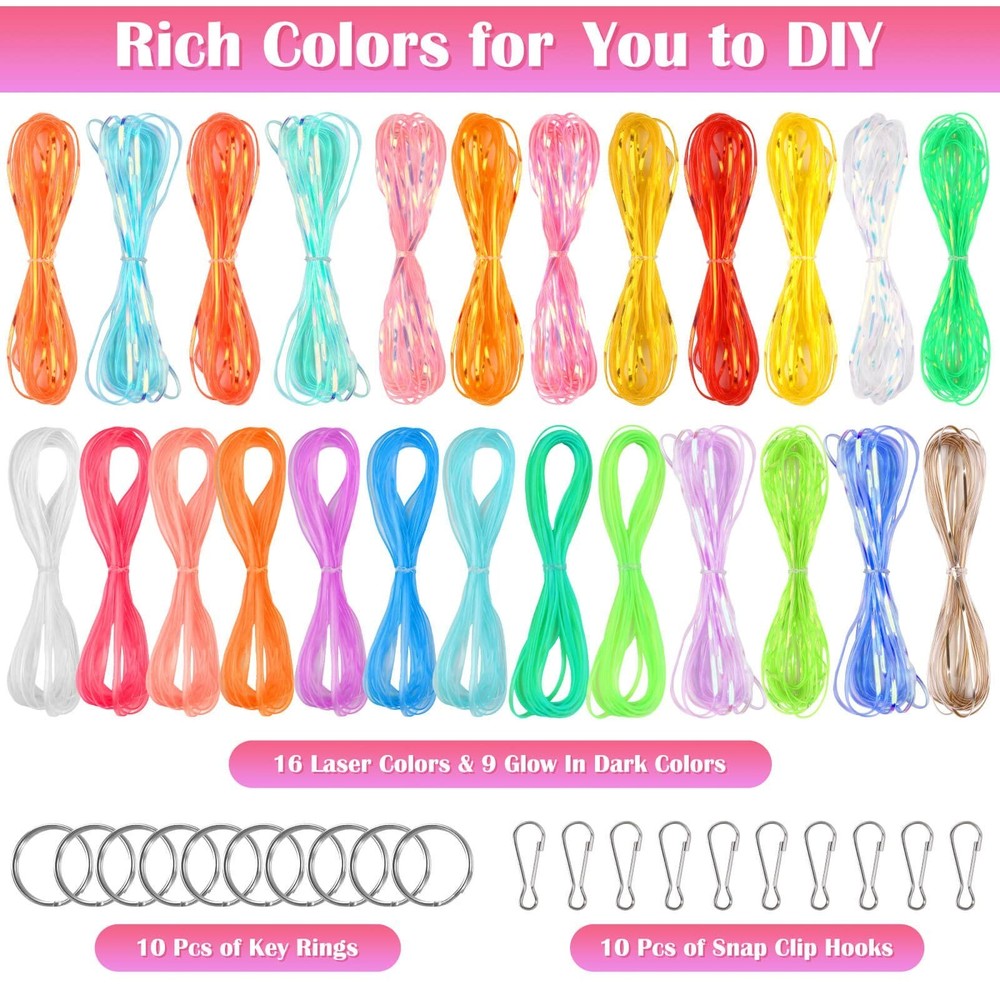 Boondoggle Craft Kit, 25 Plastic Lacing Strings, 20 Clips, Multicolor