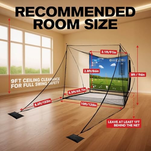 Golf Simulator Cage with Side Barriers&Impact Screen – 10x8 FT Golf Net with