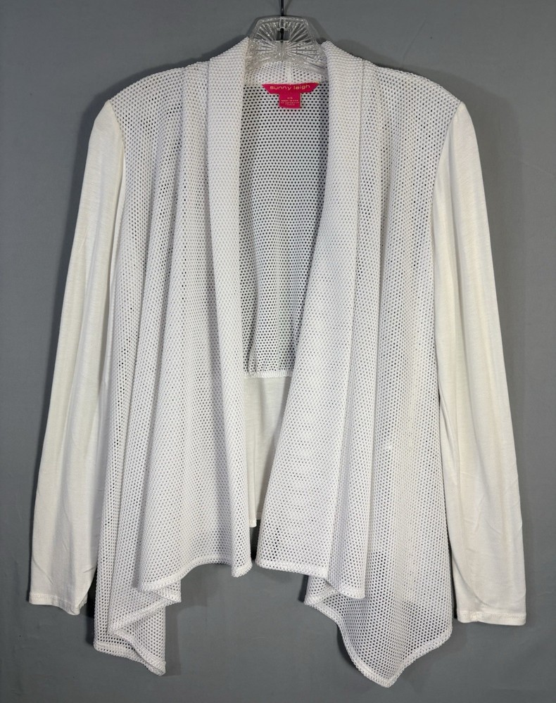 Sunny Leigh White Mesh Open Front Cardigan XS Draped Lightweight Boho Layer