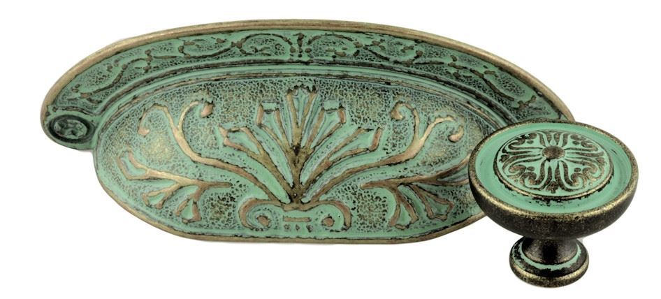 1-3/16" Baroque Scroll Work Design Knob Verdigris