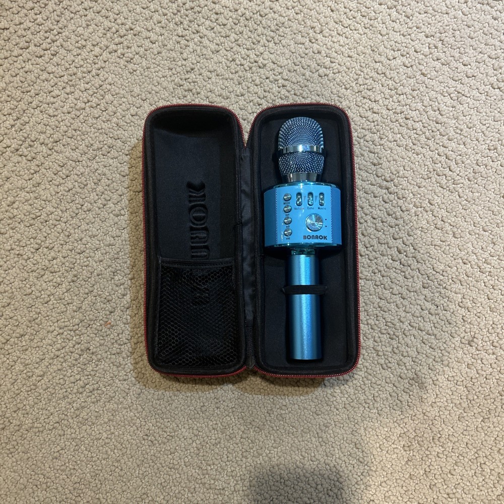 BONAOK Blue Bluetooth Wireless Karaoke Microphone with Volume & Echo Controls