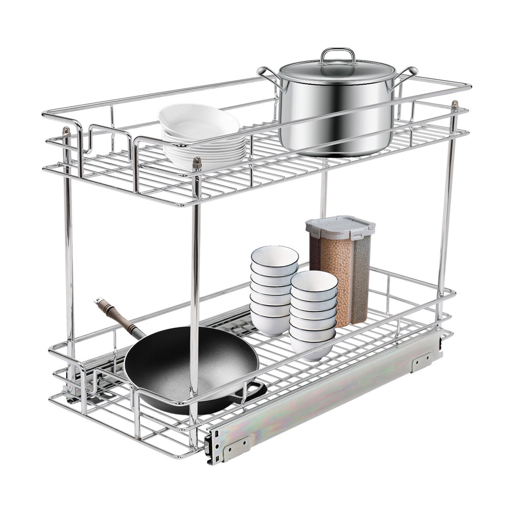 Pull Out Cabinet Organizer, 2-Tier Pull Out Shelves, Kitchen Cabinet Organizer