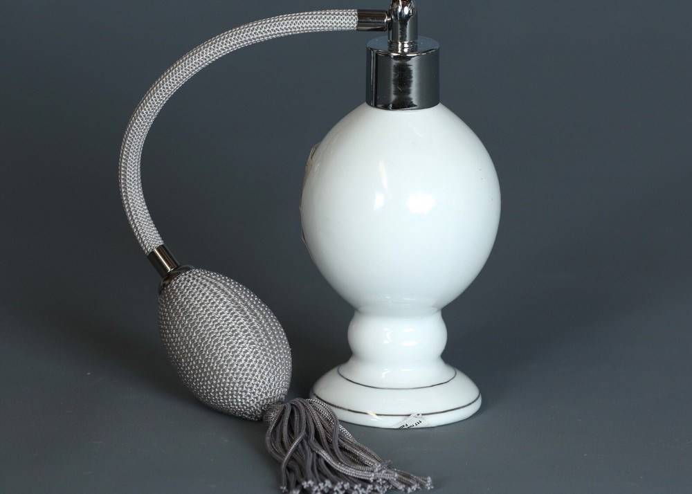 MATHILDE M. WHITE CERAMIC Refillable Empty PERFUME ATOMIZER
