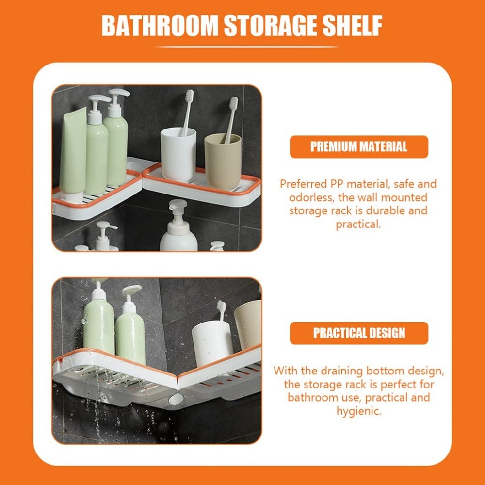 HEALLILY 2pcs Adhesive Shower Foldable Bathroom Storage Shelf Wall Mounted Ki...