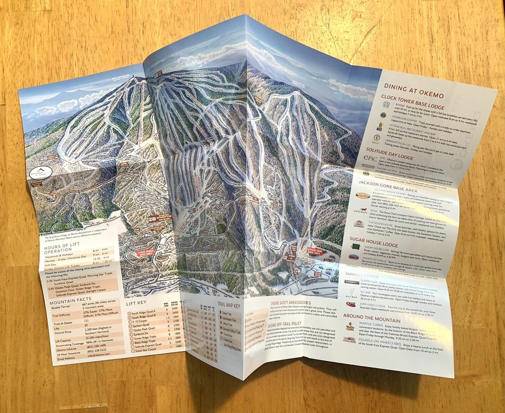 2017-2018 OKEMO Mountain Resort Ski Trail Map Ludlow Vermont
