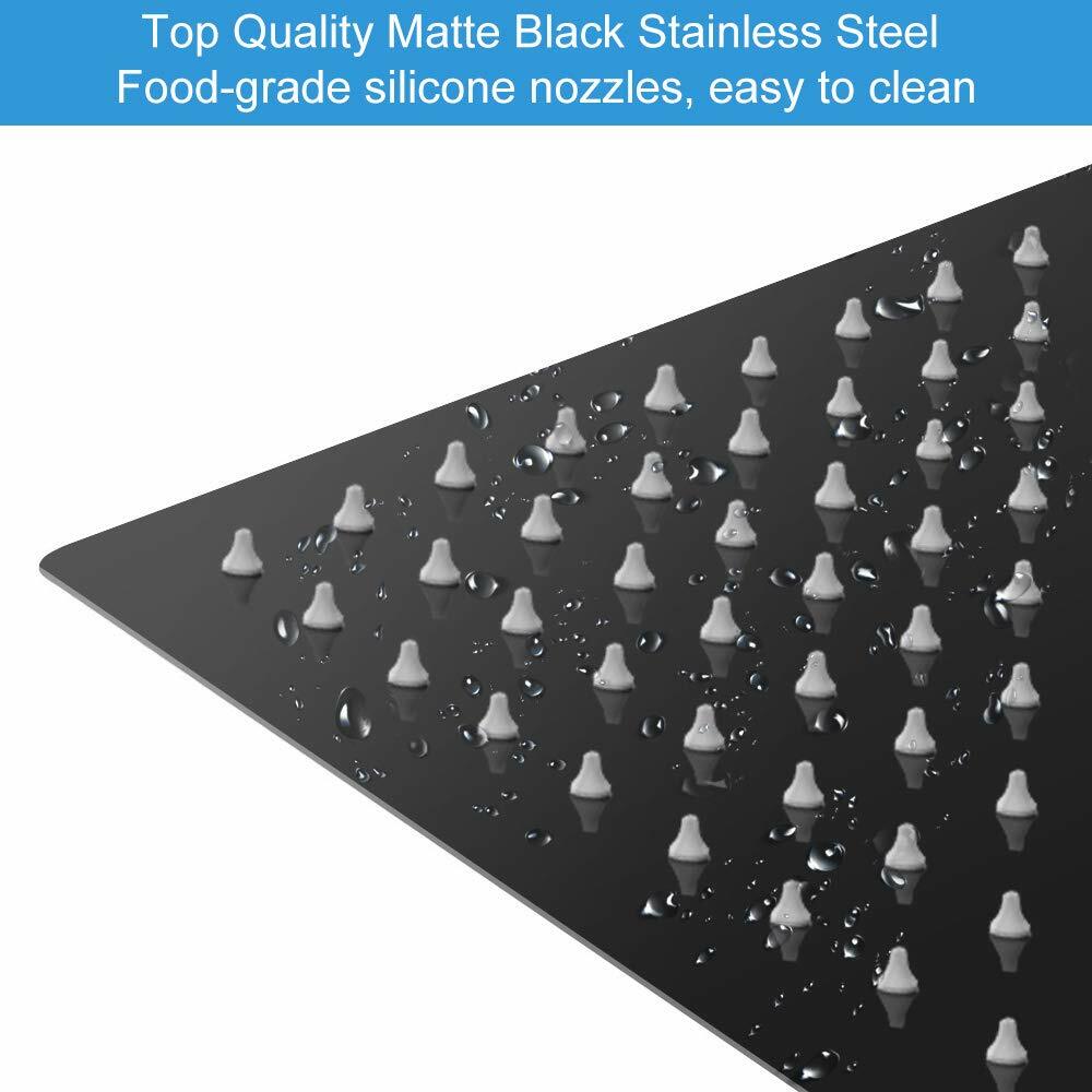 LED Matte Black 16 inch Rainfall Shower Head Square Ultra Thin Top Sprayer