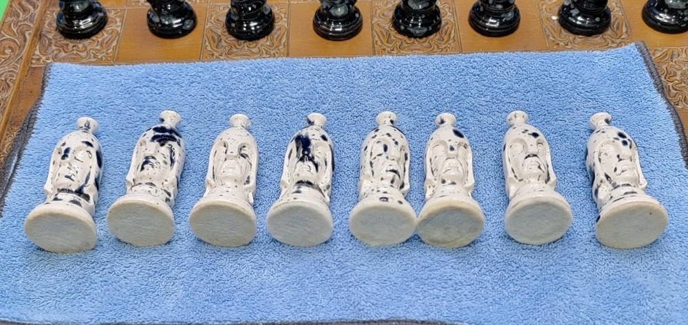 Maryware Creations 32 Plus Piece Ceramic Chess Set Black & White Mottled & Board