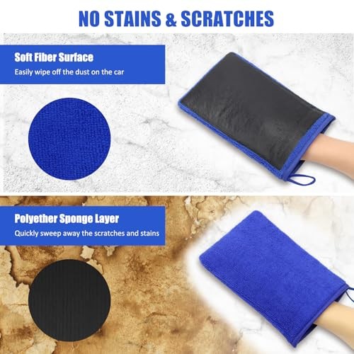 2Pack Clay Mitt, Microfiber Clay Bar for Car Detailing, Medium Grade Clay Blue