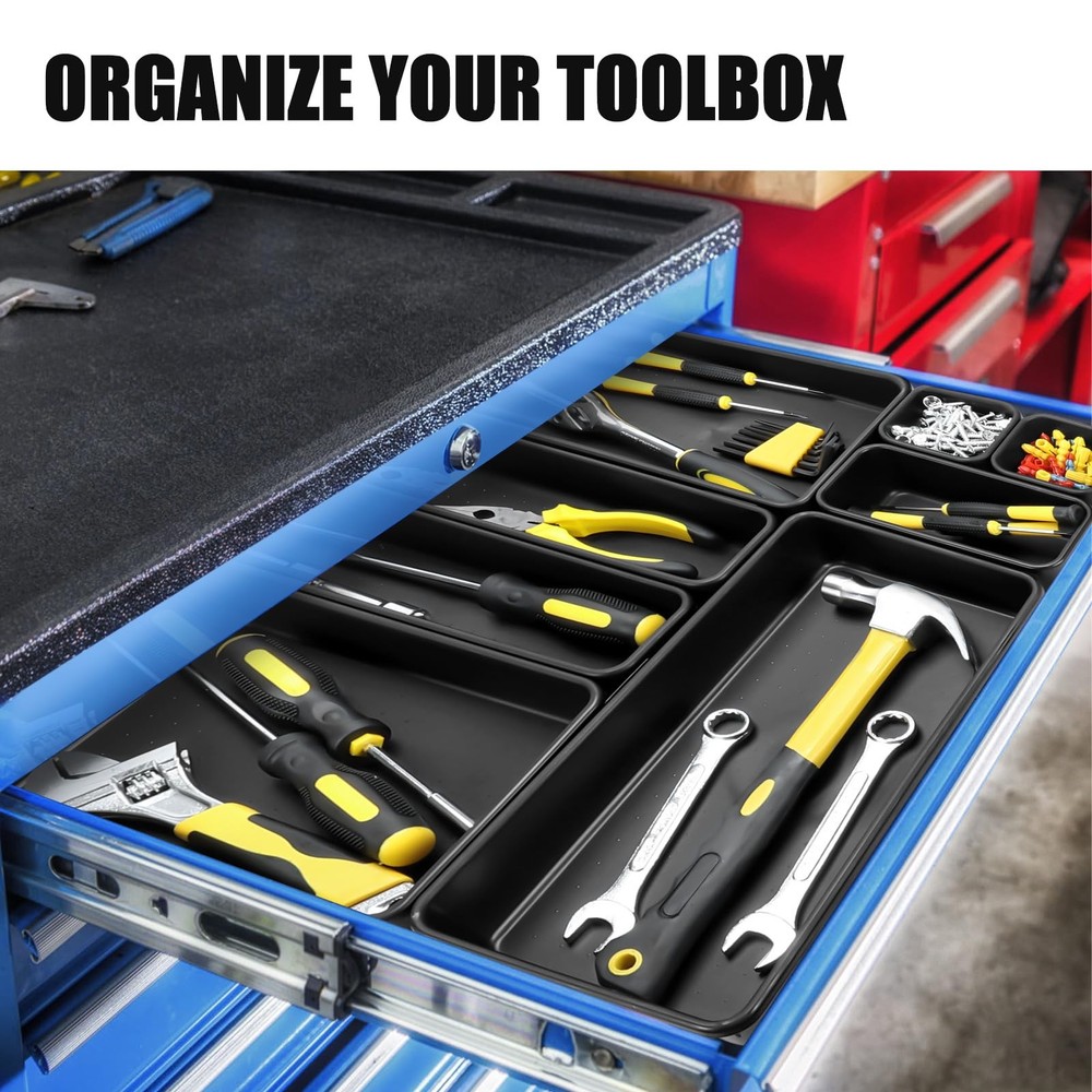 60 PCS Black Plastic Tool Box Organizer Tray Divider 5 Size Drawer Storage