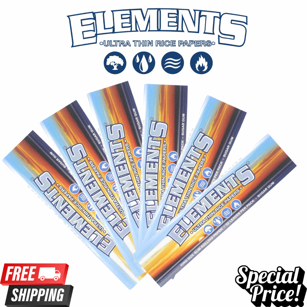 Elements King Size Slim Ultra Thin Rice Rolling Papers Natural Slow Burn Rolling