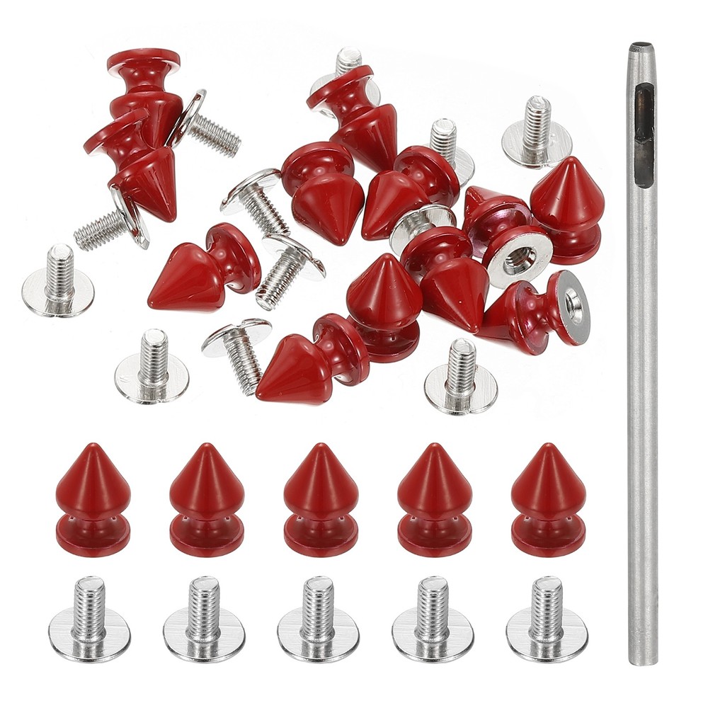 12mm Studs for Clothing, 12 Sets Spikes Leather Rivets, Dark Red