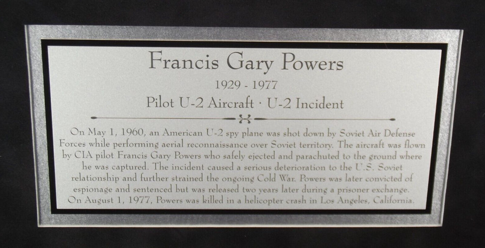 Francis Gary Powers Pilot U-2 Spy Plane Shot Down 1960 Autograph Framed Display