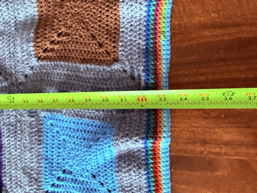 Crochet Afghan Multicolored Square Throw 50"x33" Excellent Condition