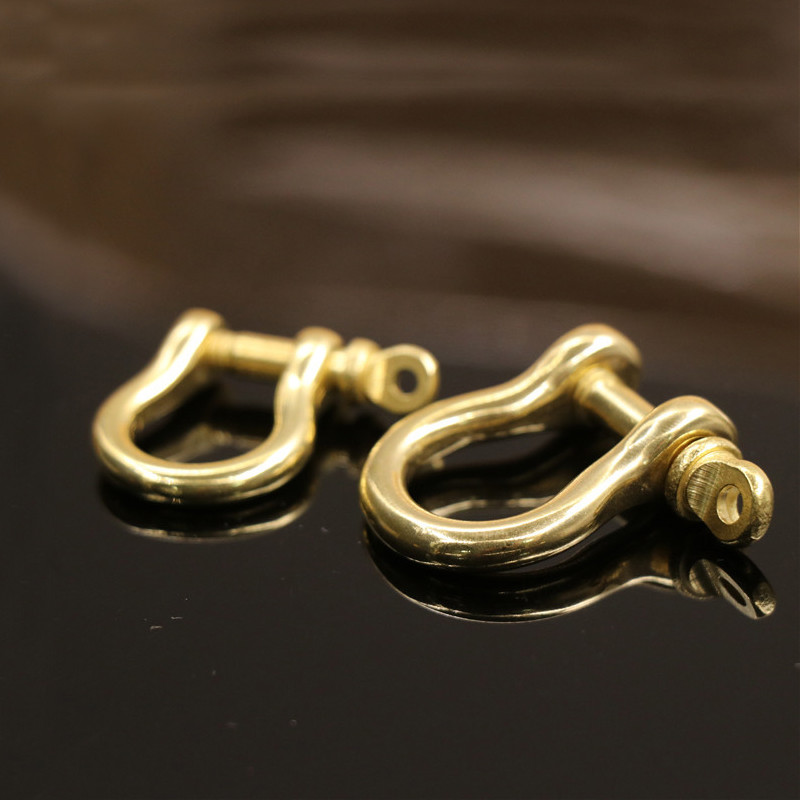 5/50pcs solid brass bow shackle D-ring keychain hook clasp connection leather