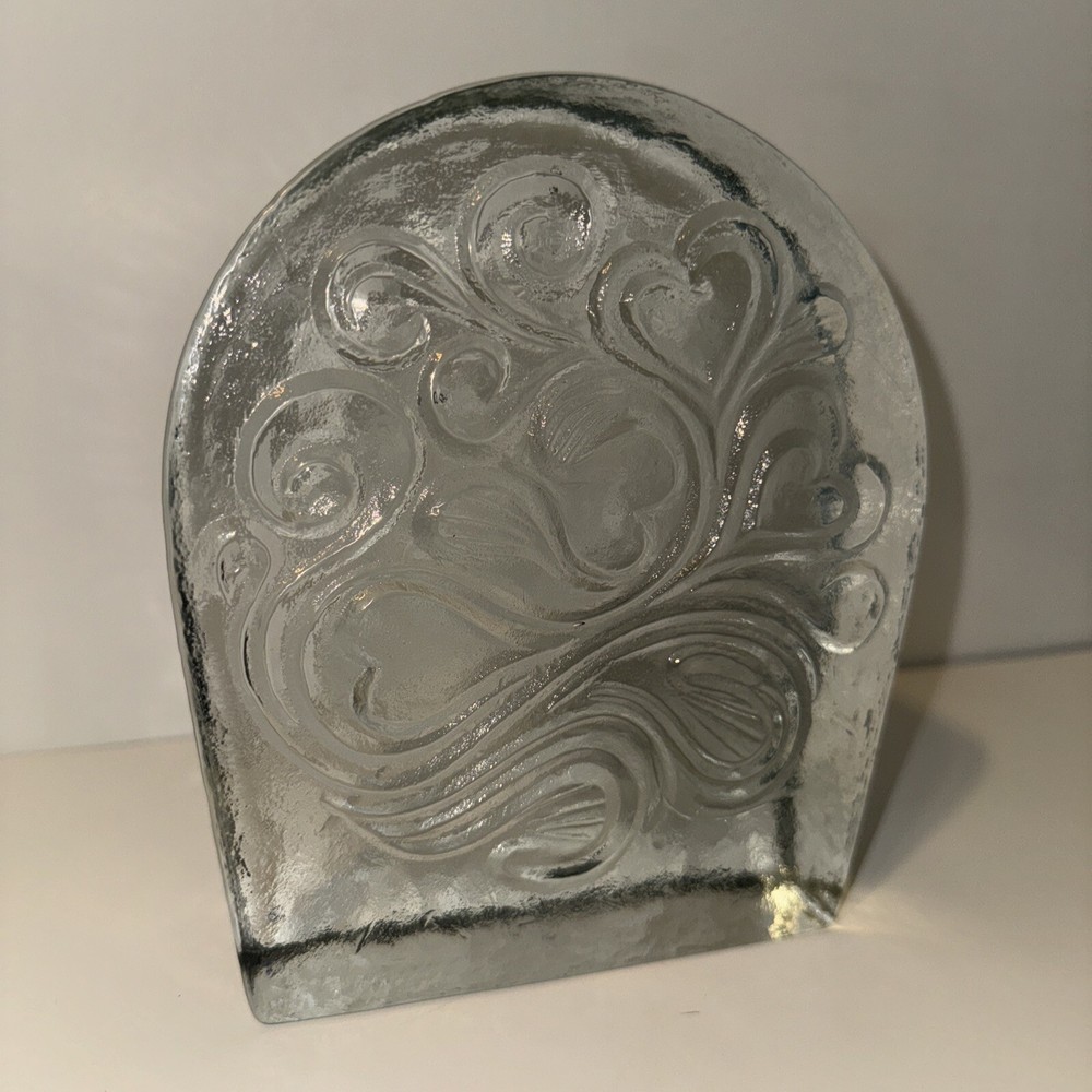 Blenko Glass Twisted Hearts Clear Block.