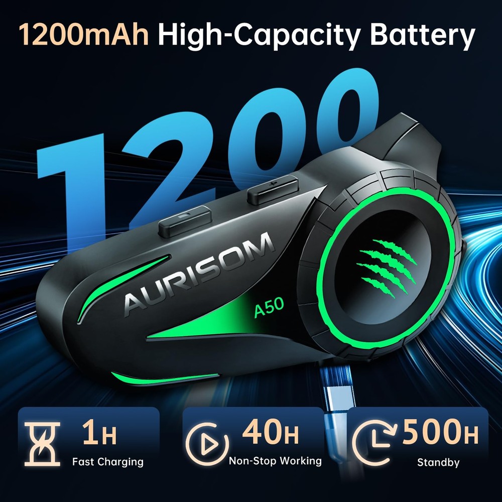 Motorcycle Helmet Bluetooth Headset Noice Cancellation, Wireless Helmet Speak...