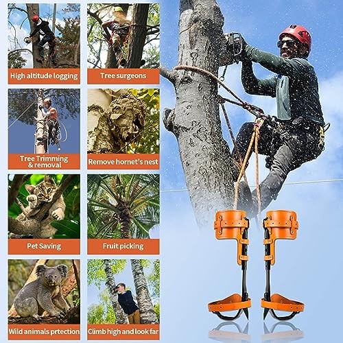 Tree Climbing Gear, Cowhide Leather Tree Climbing Spikes Set, Height-Adjustable