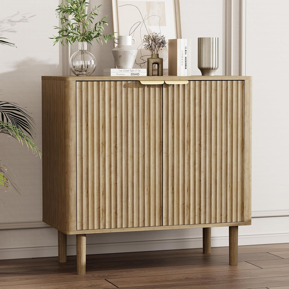 Modern Oak Sideboard Buffet Cabinet with Storage & Adjustable Shelves 31.5