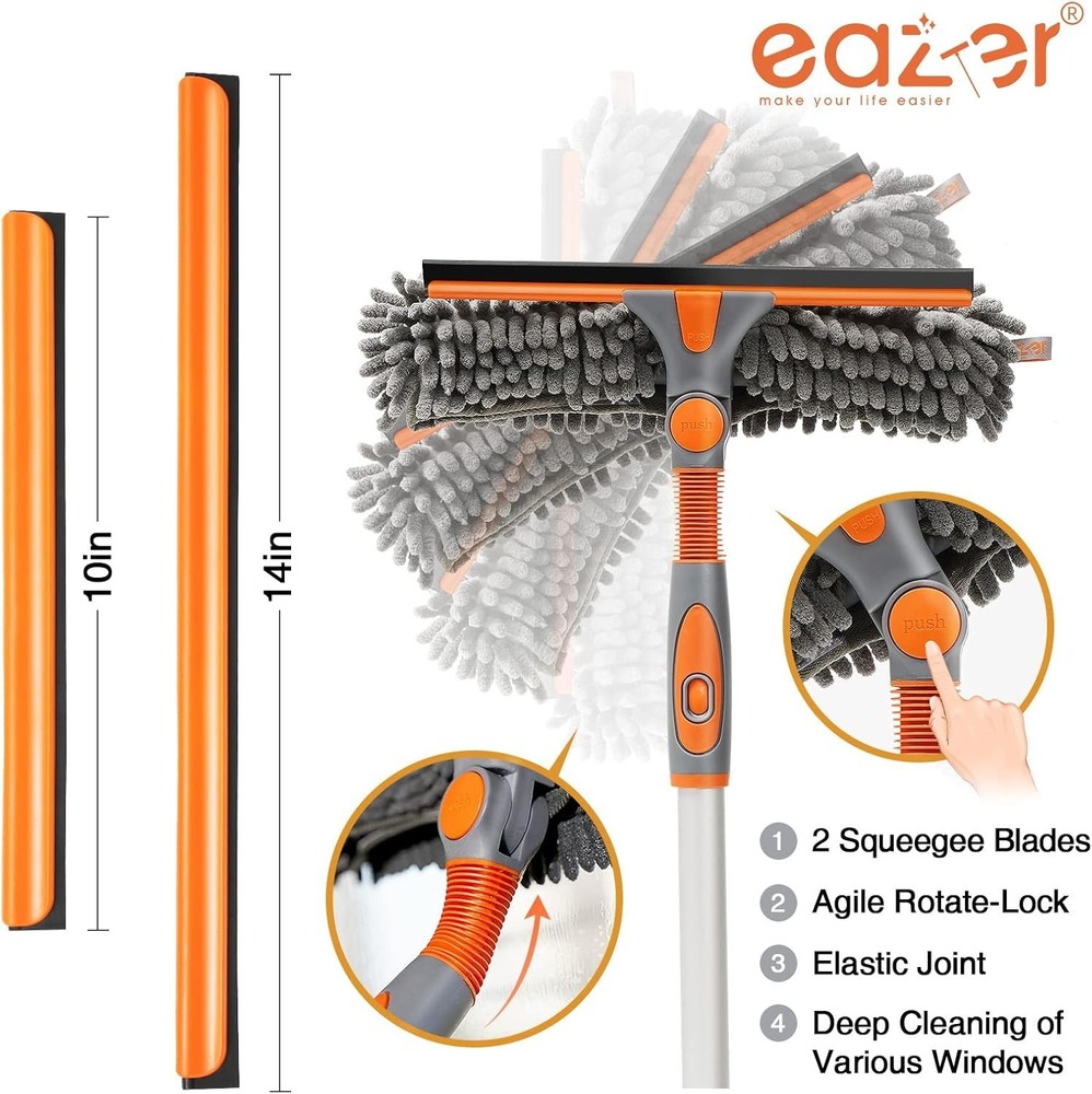 89'' Squeegee Window Cleaner 2 in 1 Rotatable Window Cleaning Tool Kit with E...