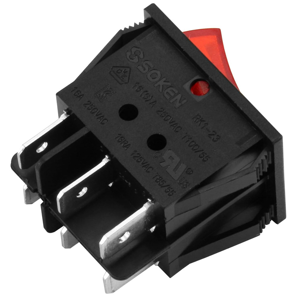 Double Rocker Switch SPST On-Off 6 Terminals Red Light 16A 250VAC 2Pack