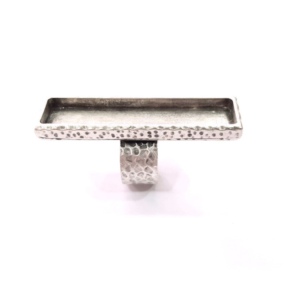 Rectangle Blank Hammered Ring Setting Base Bezel inlay Backs Cabochon Adjustable