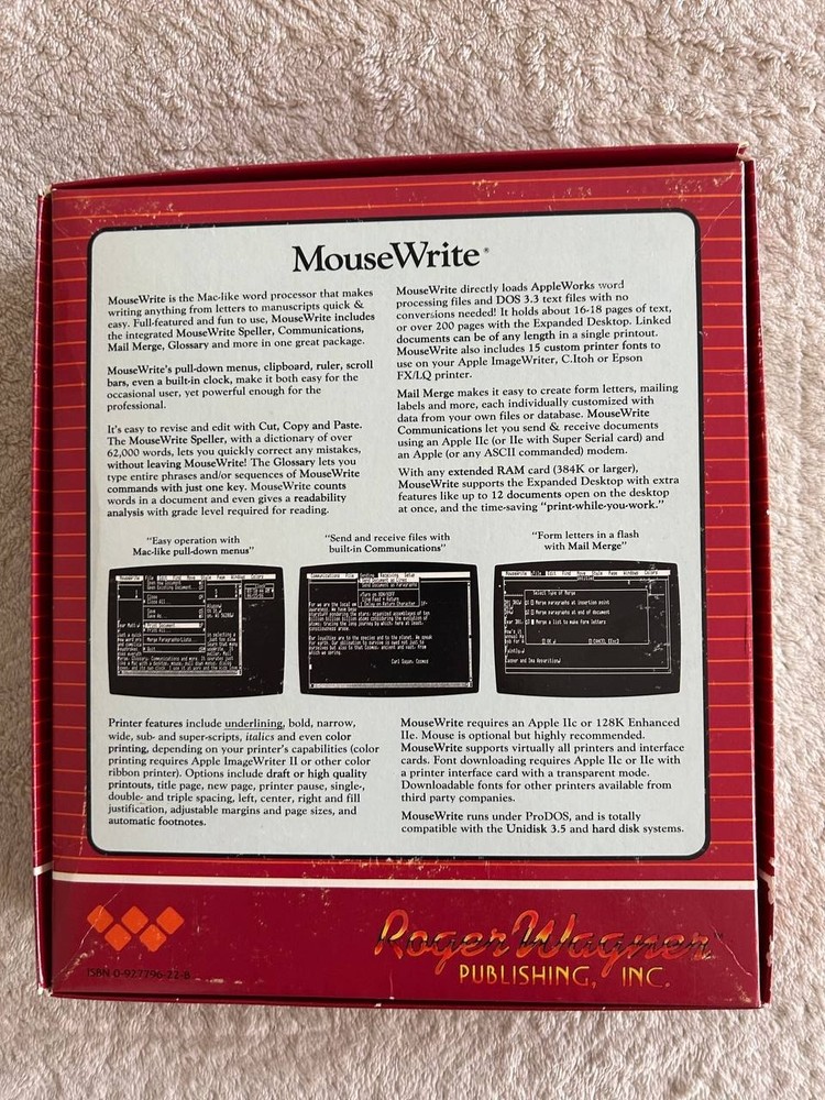Macintosh MouseWrite Word Processor for Apple IIc IIGS IIe. Software 1985-86 #2