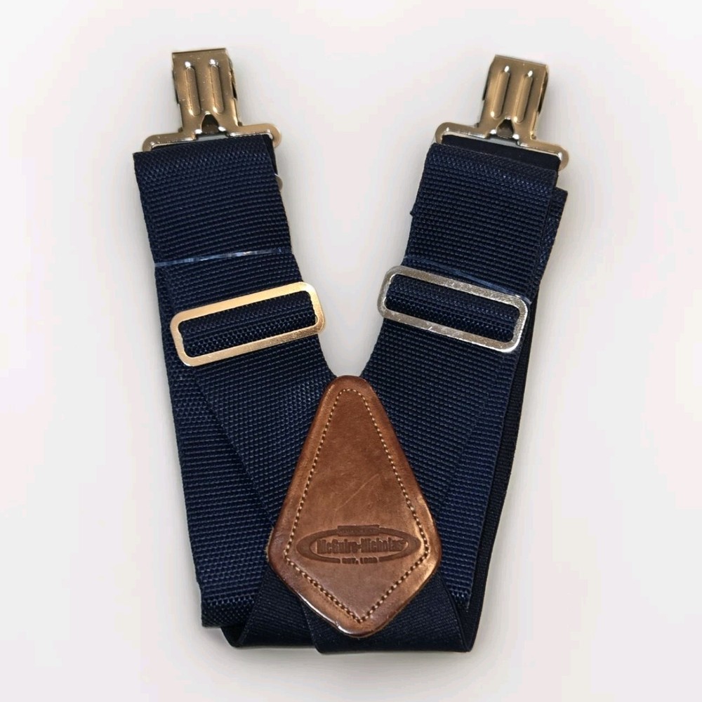 New McGuire-Nicholas Adjustable Elastic Solid Blue Suspenders • S-XL • EUC