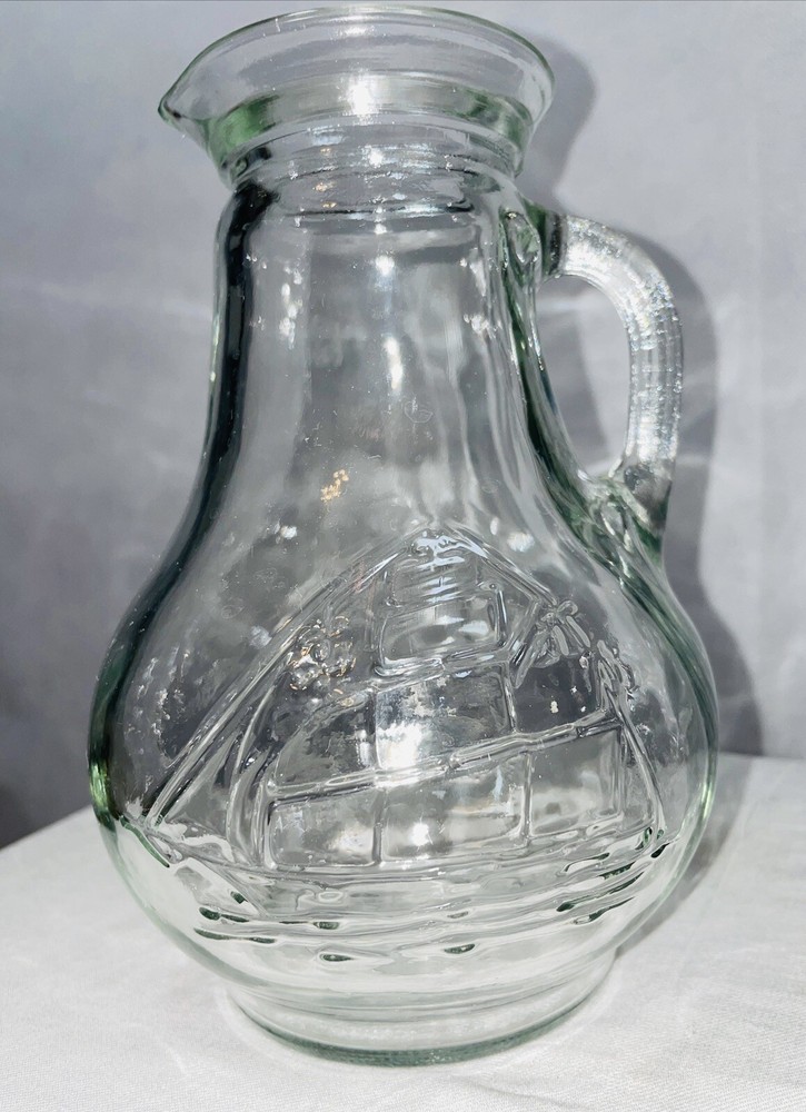 Vintage Glass Pitcher with Clipper Ship Design
