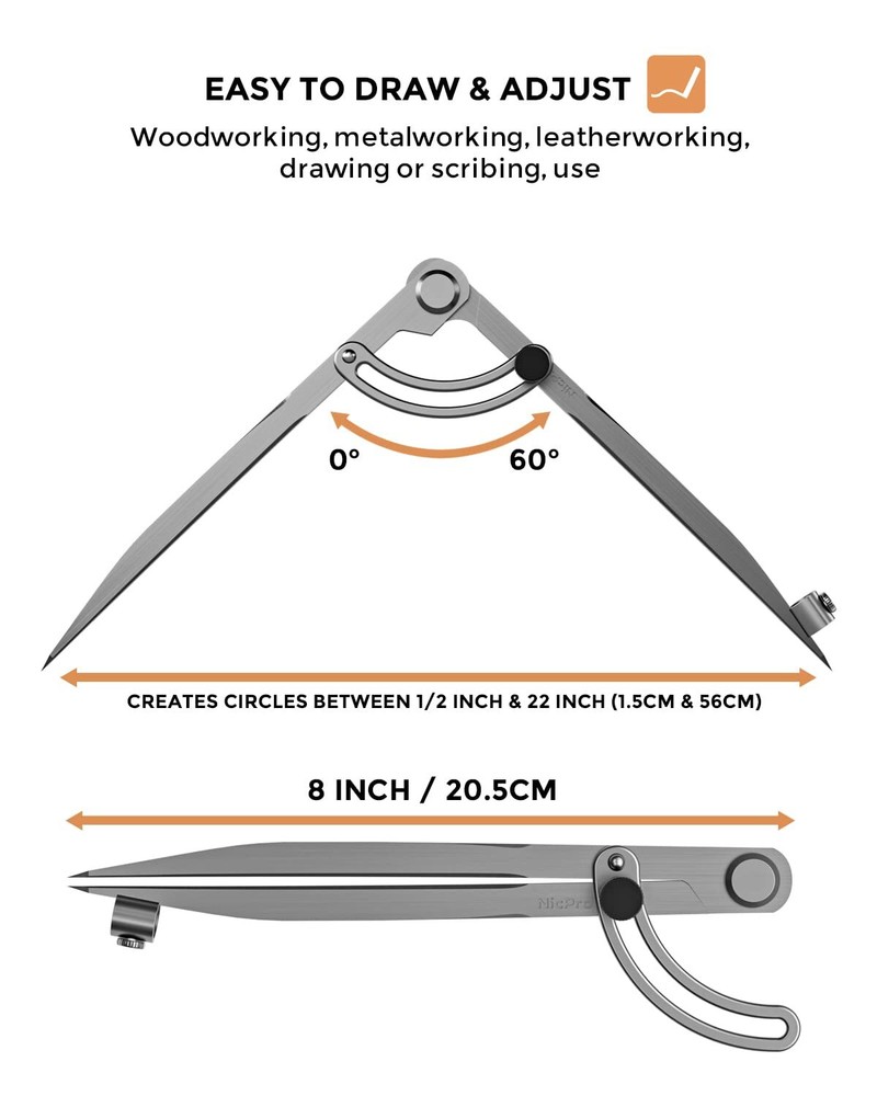 Nicpro 8 Inch Compass for Woodworking Professional Carpenter Tool