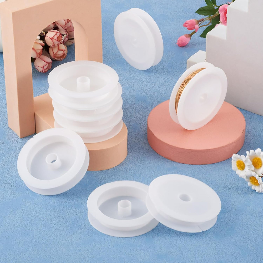 50Pcs Empty Plastic Wire Spools 2.64" in Diameter Thread Bobbins for Beading Wir