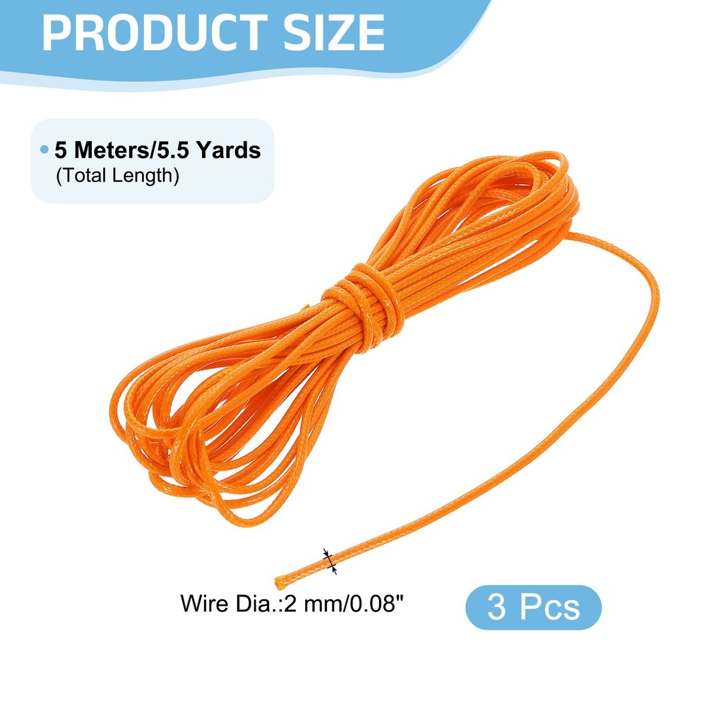 3Pcs Waxed Polyester Cord, 5.5 Yard 2mm Wax Bead Thread String, Orange