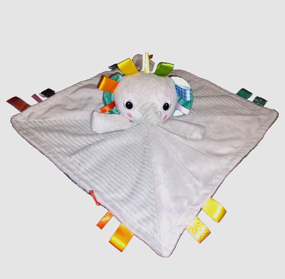 Bright Starts Taggies Gray Elephant Security Blanket Green leaf Reverse Side