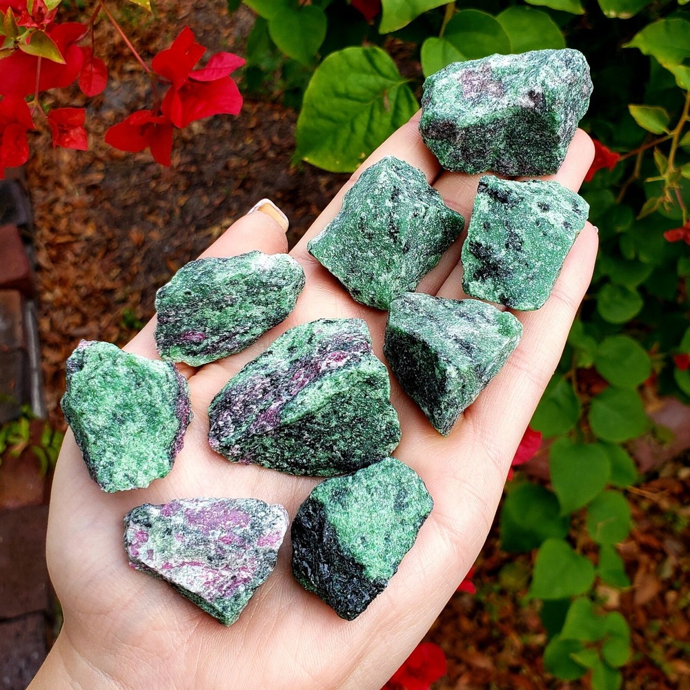ruby zoisite rough natural crystal healing gemstones - 2pc set