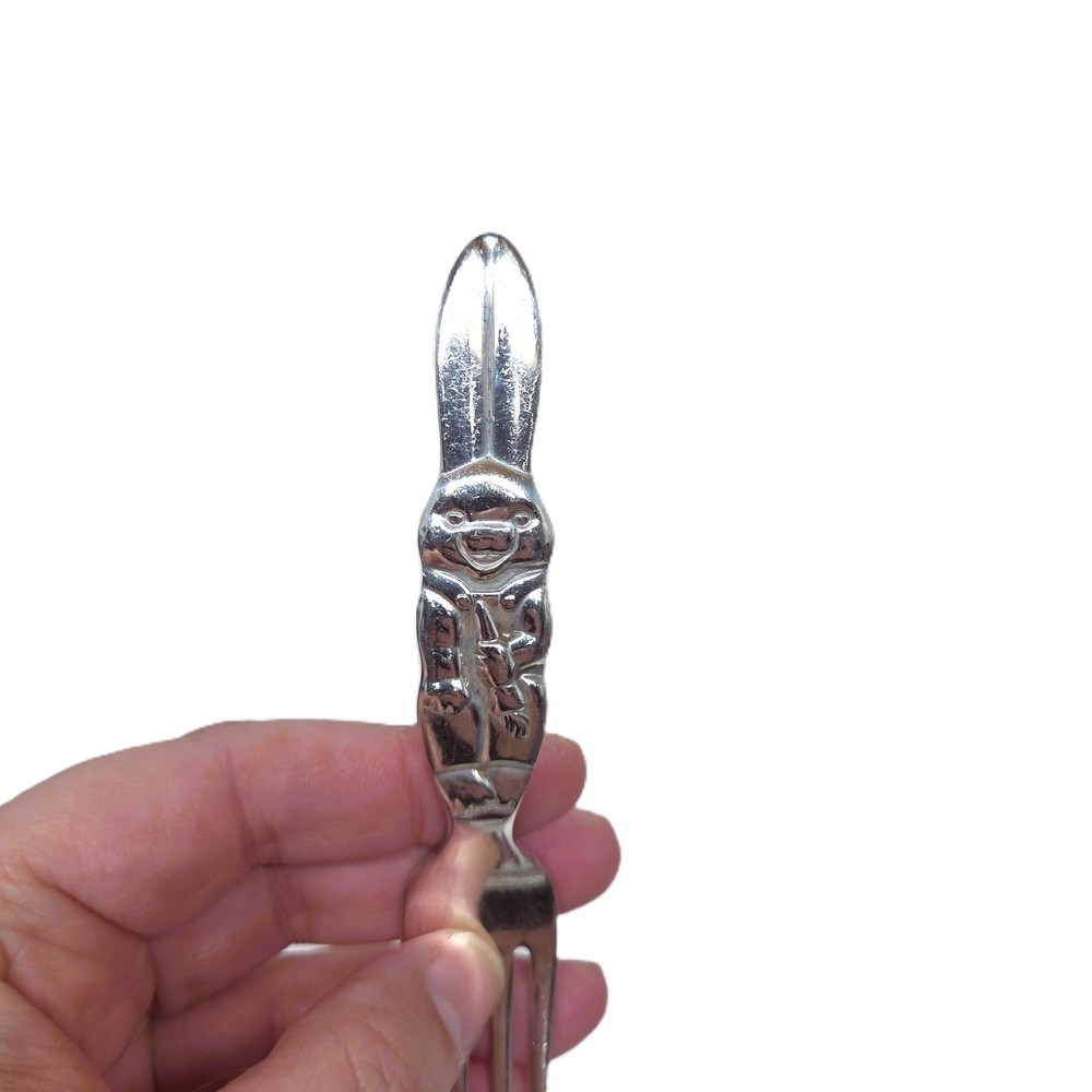 Reed & Barton Silver Plate Baby Fork Bunny Rabbit Easter Carrot 4.5"