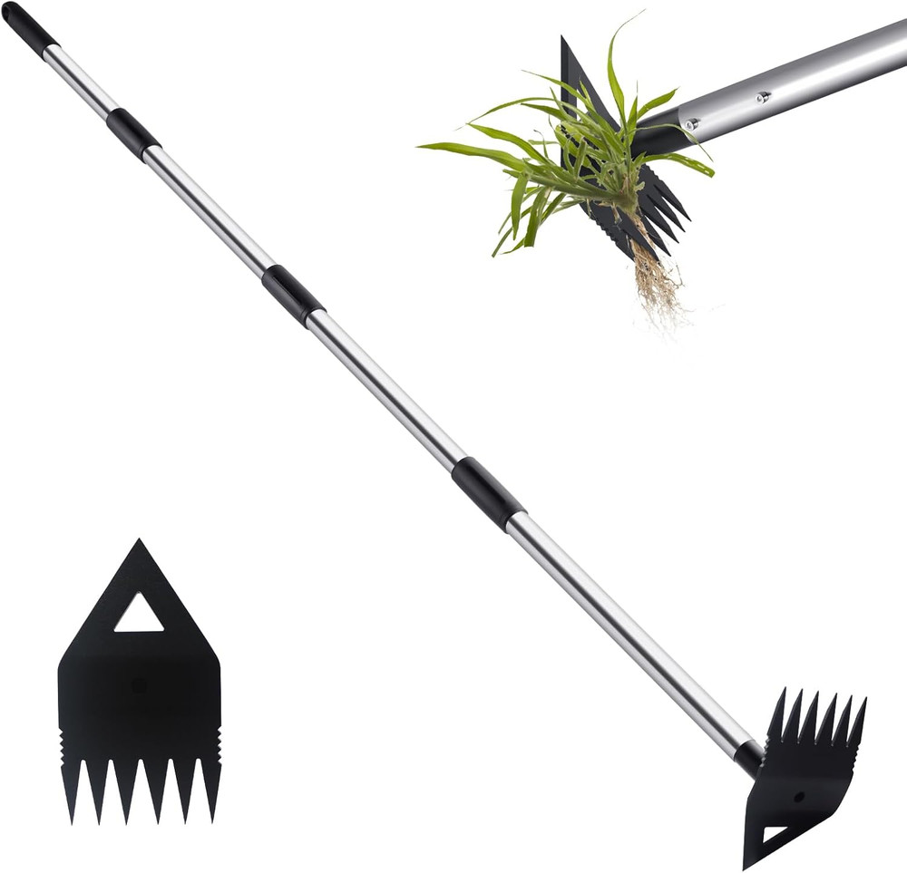Weed Puller Tool with Long Handle, Hoe Garden Tool Weeding Rake Combo for Uproot