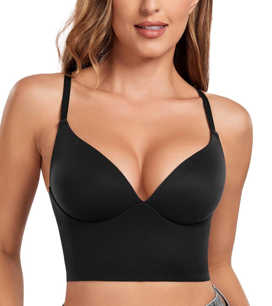 Lemorosy Women's Deep Plunge V Neck Pullover Lightly Padded Bra 32D, Black