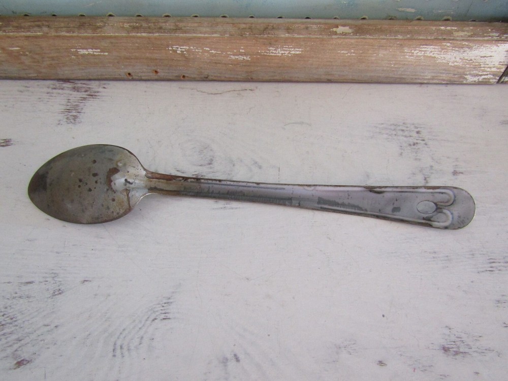 Vintage Enamel Ware Serving Spoon Chipped Rustic Decor