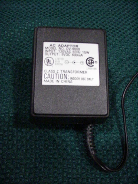 DV-9600 AC Adaptor Class 2 Transformer Input: Output: 9VDC 600mA