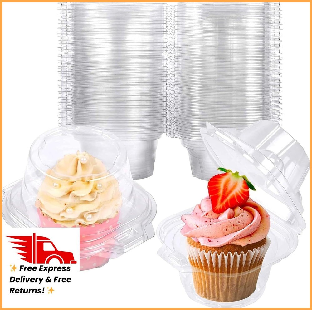 NPLUX 25 Pack Individual Cupcake Containers Plastic Cupcake Boxes Cupcake Holder