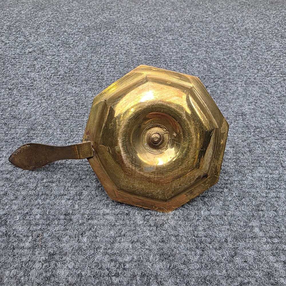 Vintage Heavy Solid Brass Chamberstick Candle Holder Octagonal Base Finger Loop